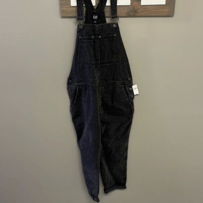 GAP Acid Wash Black Adjustable Razorback Overalls Pockets and Side Buttons- M