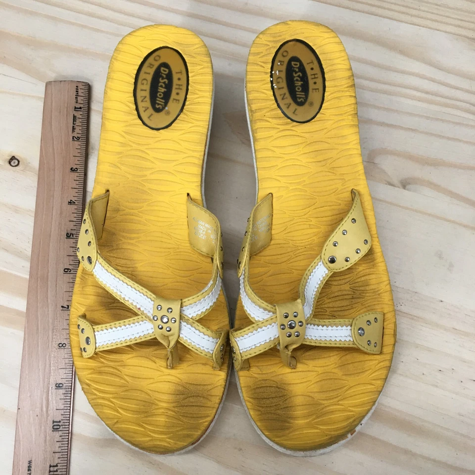 Sandalias Dr Scholls para mujer 10 M Nirvana con tiras deslizables cuña de imitación de cuero amarillo Foto 4 de 4