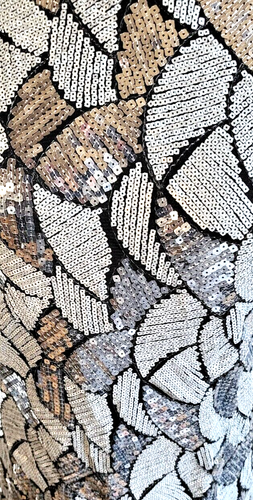 Vintage Silver Sequin Short Dress Full Rear Zip Plunge Back Mini. 19" pit 2 pit - Picture 2 of 12