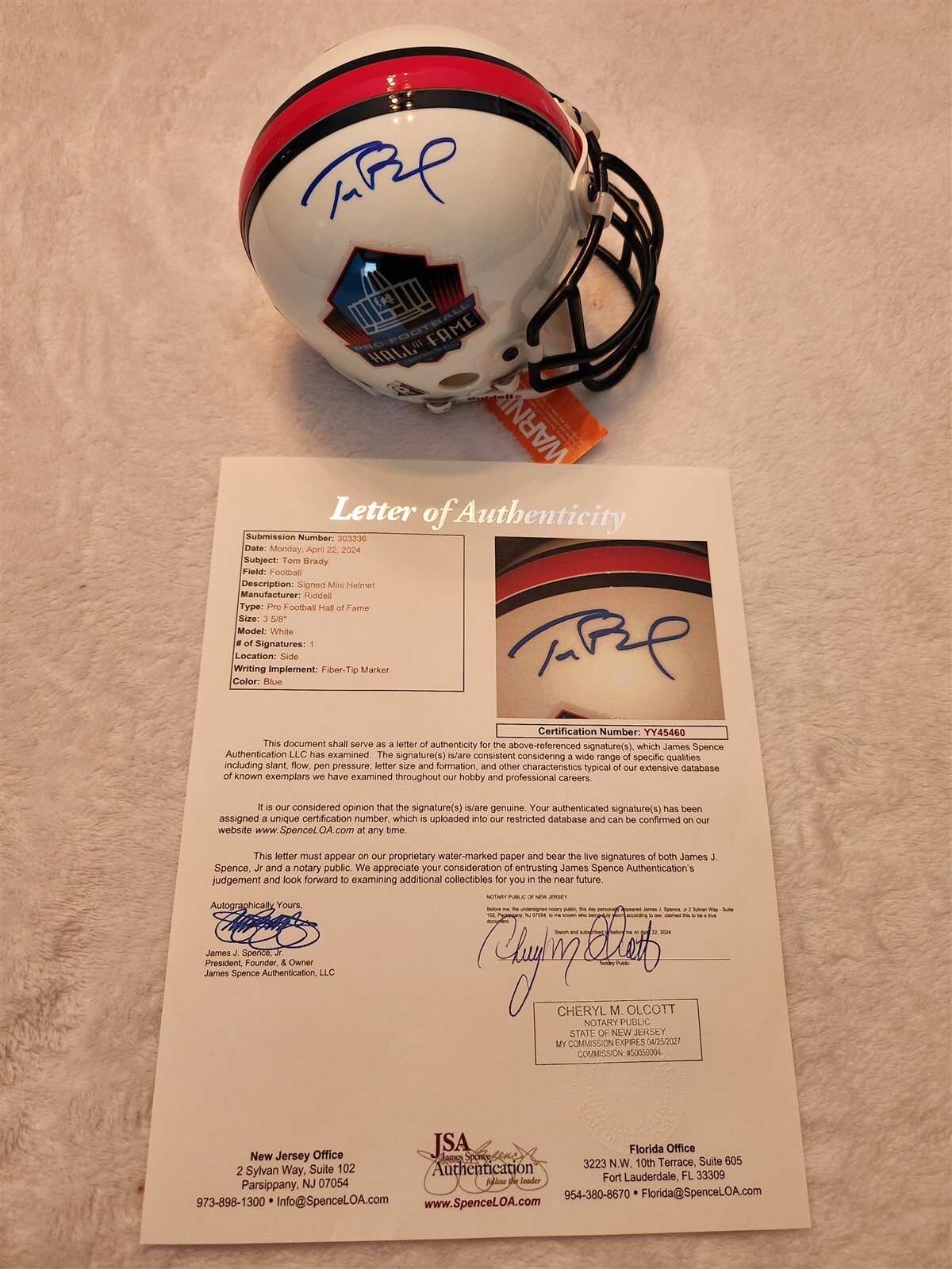 Tom Brady Autographed Signed Hall Of Fame Mini Helmet JSA COA Full Letter Loa Patriots 1/1 