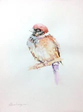 House Sparrow,  Birds, Watercolor artwork, Handmade, Original painting on paper