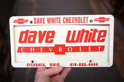 Vintage Dave White Chevrolet Dealer License Plate Frame Plastic Sylvania Ohio