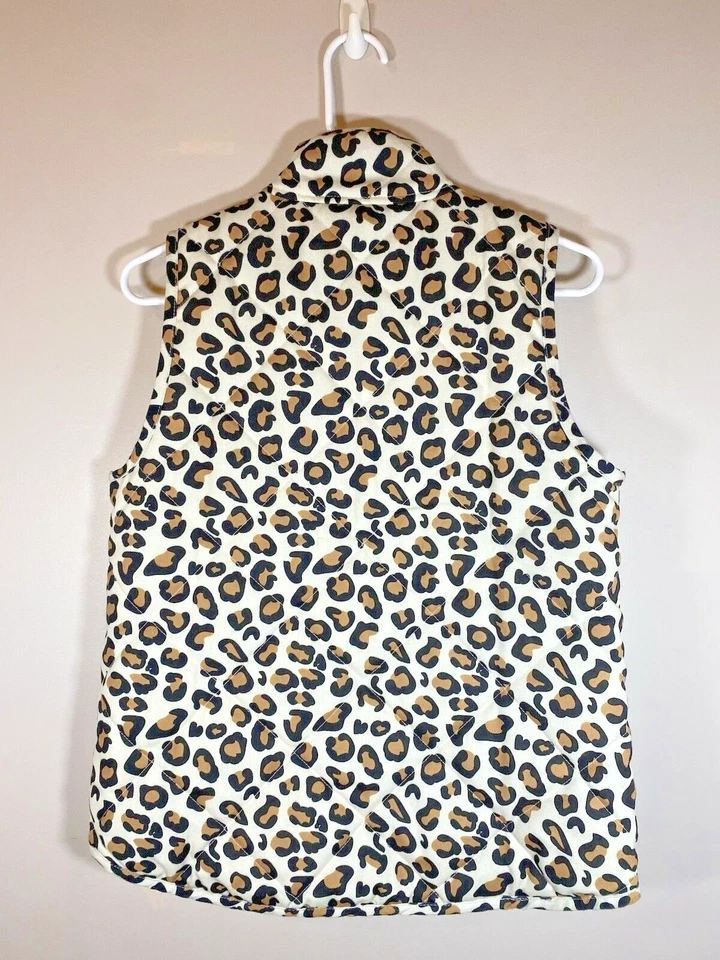 Mud Pie Quilted Vest Womens Leopard Print Puff Full Zip Lined Brodie Vest SMALL - Image 2 of 4