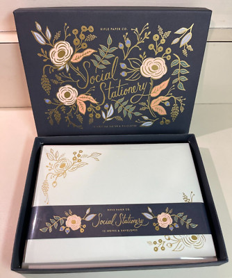 Rifle Paper Co Social Stationary, 12 Flat Notes & Envelopes, Floral Spring Decor