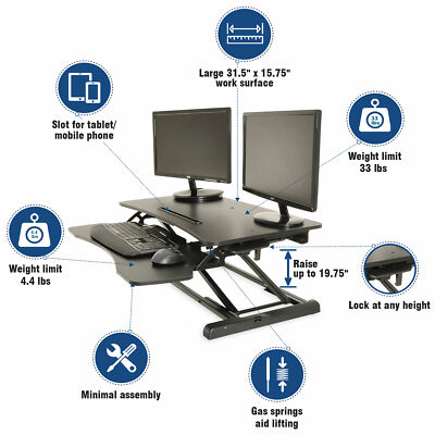 Height Adjustable Standing Desk Monitor Riser Tabletop Sit To