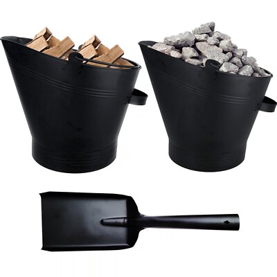 KOHLEEIMER UND SCHAUFEL SET WATERLOO HOLZKOHLE ASCHE LOG SCUTTLE HOD FEUERFESTSTAHL