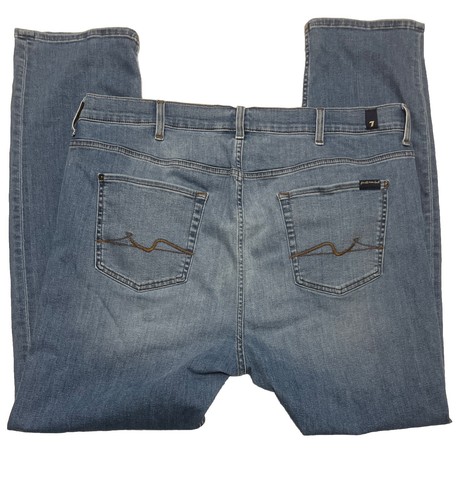7 For All Mankind Jeans The Straight Stretch Mens Sz 44 (42x32) Blue Medium Wash - Picture 2 of 11