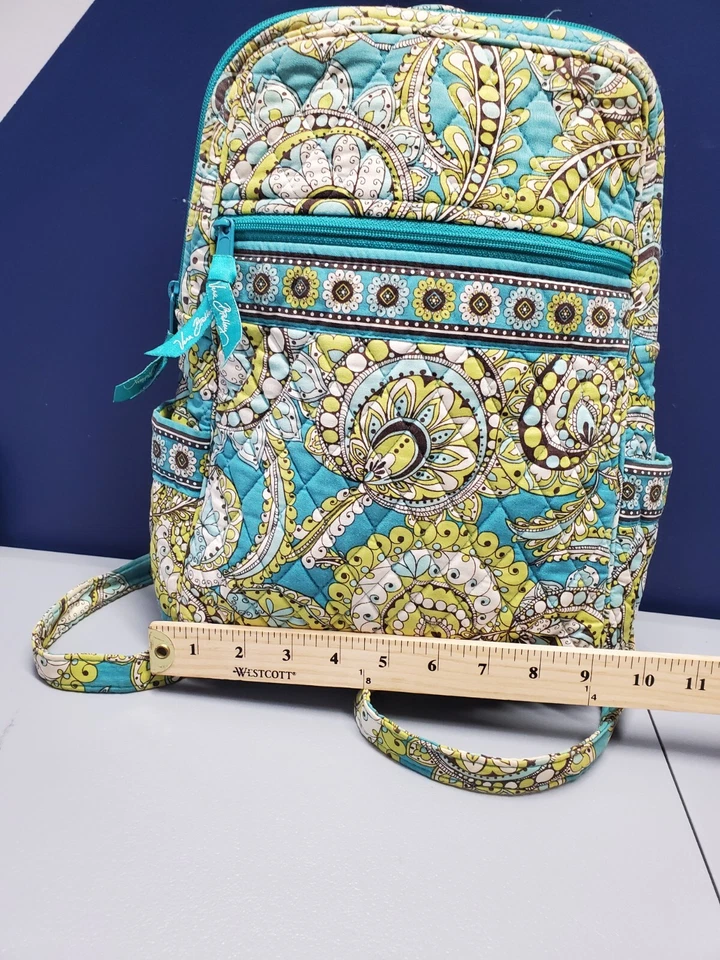 Vera Bradley Quilted Backpack Womens Blue Green Floral Canvas Adjustable Straps - Image 3 of 4