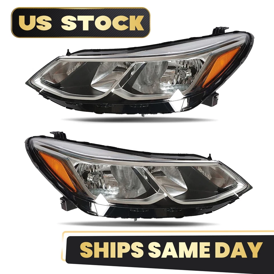 Halogen Headlights For 2016-2019 Chevy Cruze Left + Right Pair w/ Bulbs Chrome - Image 2 of 4