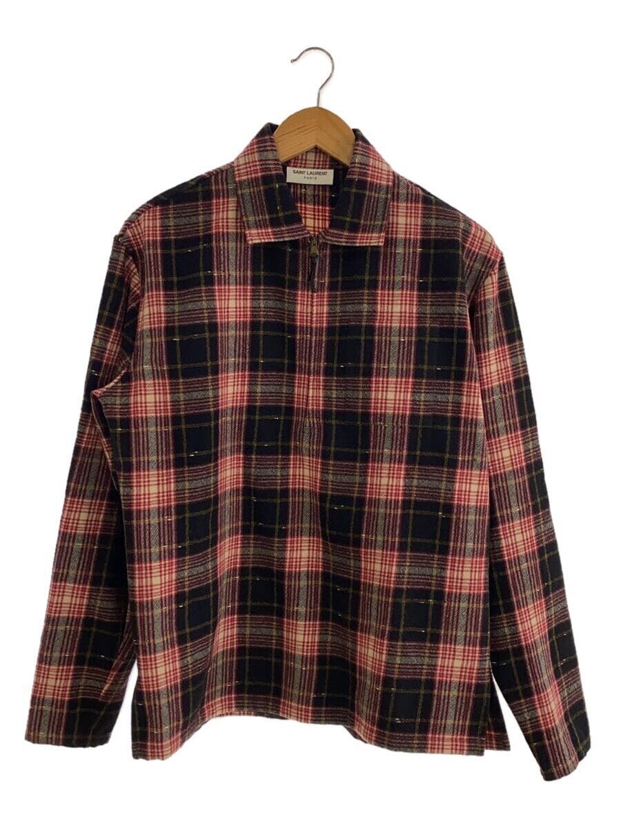 SAINT LAURENT Camicia manica lunga lana ROSSO check 52110