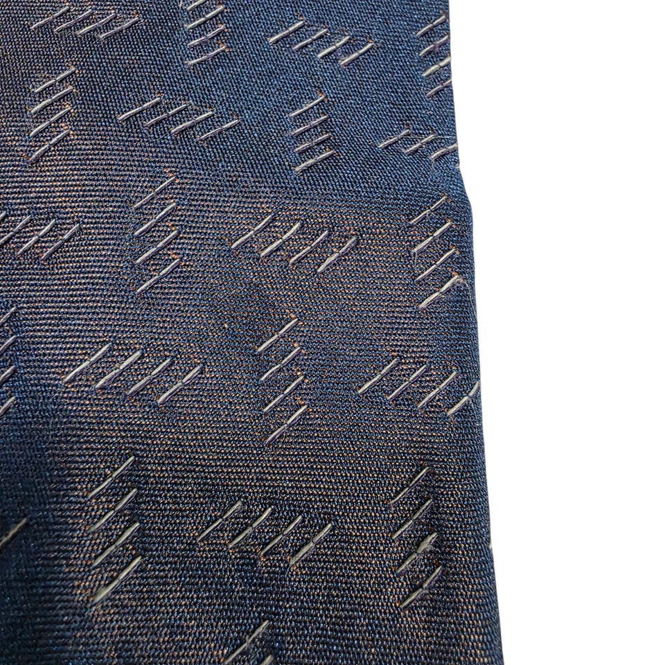 Romeo Gigli 男式领带蓝色银色丝绸混纺抽象缝制编织正式 — 第 3/4 张图片