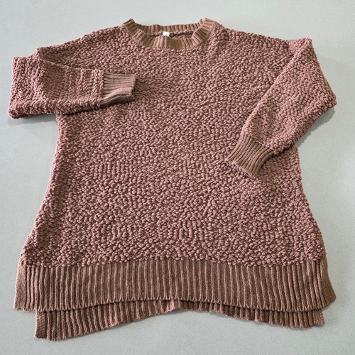 Zenana Premium Popcorn Knit Sweater Terracotta Brown Crew Neck High Low Hem XL