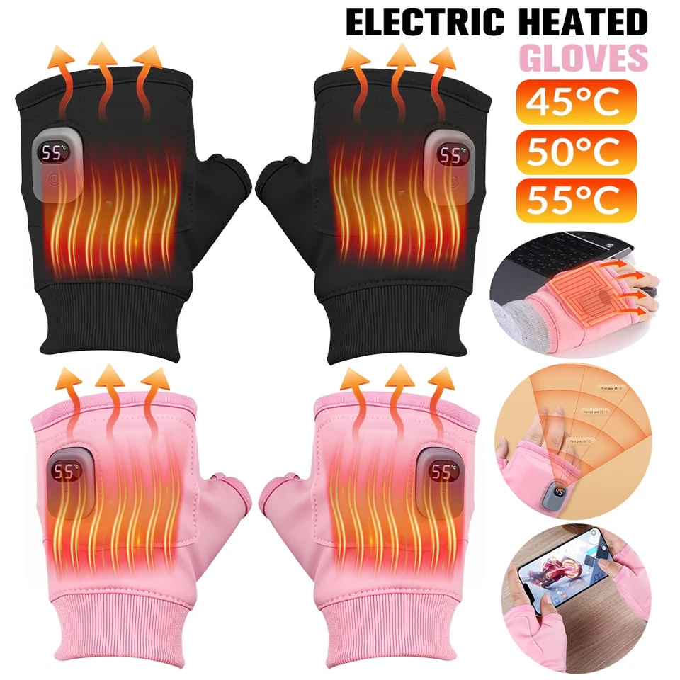 Smart Fingerless Heated Gloves Electric Heated Half Finger for Outdoor Hiking  - Image 3 of 4