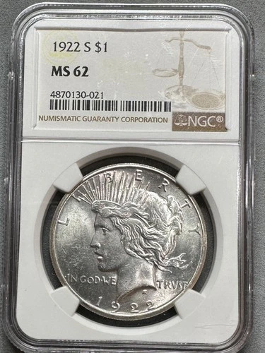1922-S   PEACE DOLLAR   NGC   MS62   UNCIRCULATED BETTER DATE