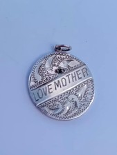 Antique Victorian Sterling Silver Mother Love Token Pendant/Charm 2cm 3.7g