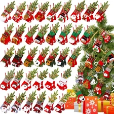 72 Pack Mini Christmas Stockings 3D Santa Snowman Reindeer Bear Socks Tree De...