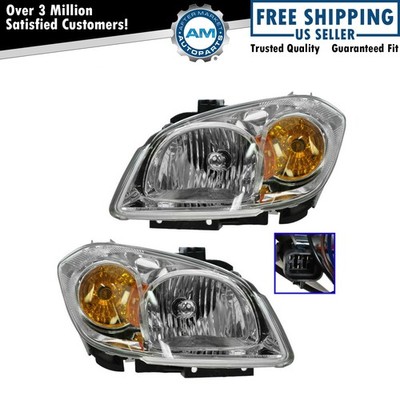 TRQ Headlight Assembly Set Fits 2005-2010 Chevrolet Cobalt 2007-2009 Pontiac G5