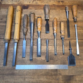 Vintage Woodworking Chisels Lot & Mallet • WITHERBY BUCK Antique TOOLS ☆USA