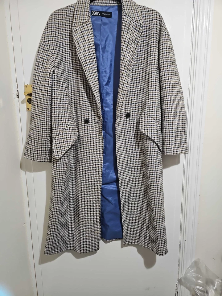 Abrigo de mujer Zara beige mezcla de lana a cuadros largo talla S 22Pt, 42L Foto 2 de 4