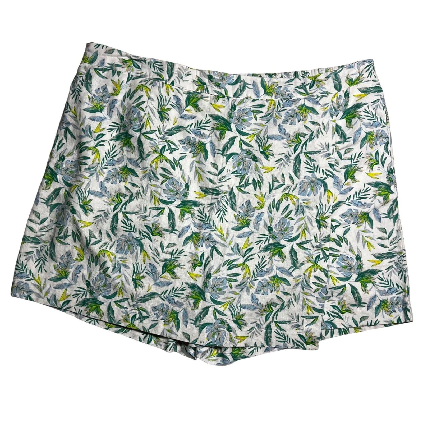 Ellen Tracy Women's Floral Print Skorts Size XXL Linen Blend Elastic Waist