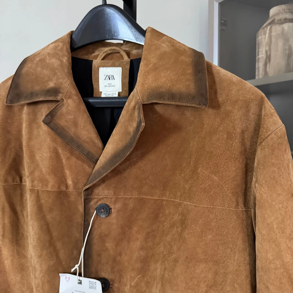 Zara Man 80's Archive Suede Shaded Brown Oversized Jacket S NEW Overcoat Leather - Image 2 of 4