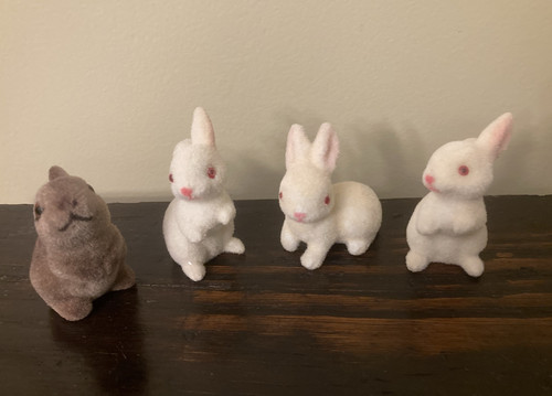 Vintage Easter Flocked Bunny Rabbits —Old Stock - Made in Hong Kong Read - Picture 7 of 16