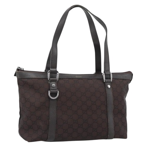GUCCI GG Canvas Abbey Tote Bag Outlet Dark Brown Silver 268640 Auth gh2299