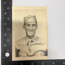 Vintage WWII US Army Soldier Portrait Photo Black  White 1940s