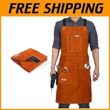 Leather Welder Apron w/ Tool Pockets, Flame-Resistant
