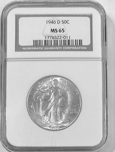 1946-D 50C Walking Liberty Half Dollar NGC MS65  VERY SHINY WHITE