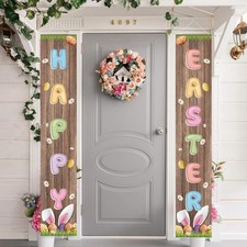 Easter Decorations Outdoor Happy Porch Sign Banner Pastel Multicolor