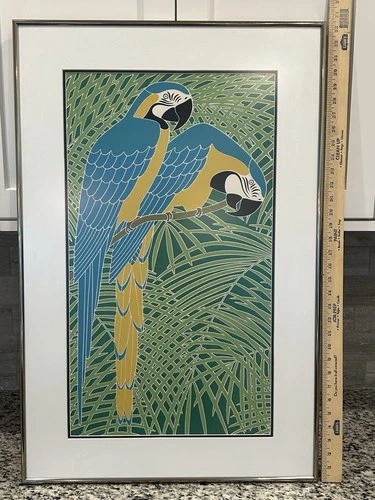 Ikki Matsumoto Blue And Gold Macaws Signed Framed Serigraph 321/750