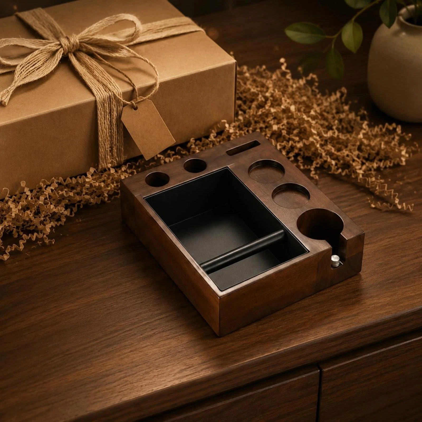 Espresso Knock Box Kit Walnut Wood Espresso Accessories Kit Removable Container