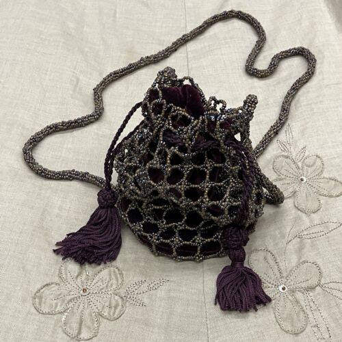 Anna Sui Red Velvet beaded drawstring bag