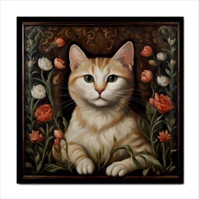 Cat Flowers Ceramic Tile Floral Feline Backsplash Border Wall Art 4 Inches