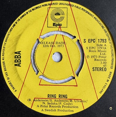 ABBA -Ring Ring- Mega Rare 1st Issue 1973 Promo /S EPC 1793 /  7  (Vinyl Record)