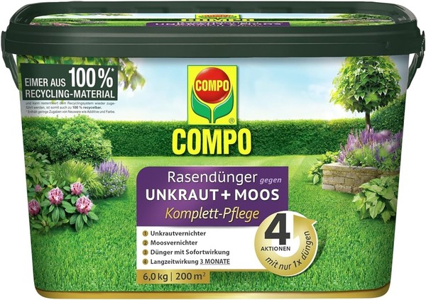 Compo RasendüNger 6 Kg, 200 M² Gegen Unkraut + Moos Komplett-Pflege Langzeit-image