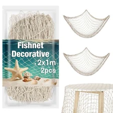 Sukh 2PCS Fish Net Decorative - Fish Net Decorations Decorative Netting Nauti...