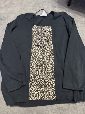 Fred David Woman 2X Black Faux Cardigan Sweater w/ Blouse Accent Plus Size