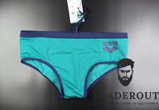 Arena men green lake navy logo Swim Brief bikini swimwear size 32 38