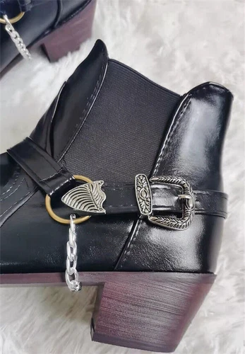 Herren Stiefeletten dicke Ferse spitze Schnalle Stiefel Cowboy Schuh - Bild 9 von 18