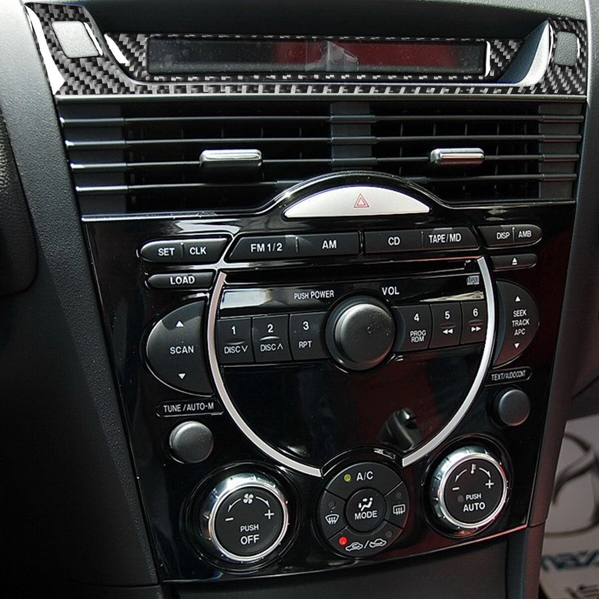 2PCS Carbon Fiber FM Radio Display Panel Trim Interior For Mazda