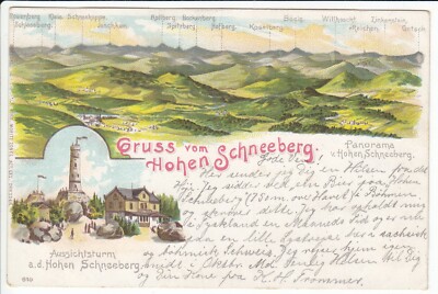 Gruss v Hohen Schneeberg Děčínský Sněžnik AK 1907 Litho Tschechien Ceska 2503136
