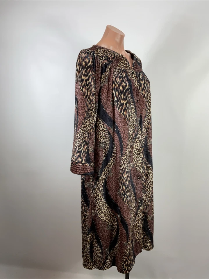 Camisón Sears Fundamental Vintage Años 80 Bata Casa Abrigo Estampado Animal a Presión Talla M Foto 4 de 4