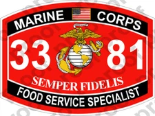 STICKER USMC MOS 3381 FOOD SERVICE SPECIALIST   ooo   USMC Lisc No 20187