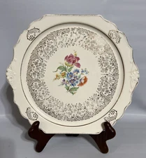 Vintage The Harper Pottery Co., Gold Trim, Square Handled Cake Plate