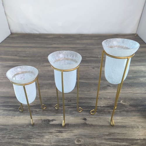 Vtg Set of 3 Votive Candle Holder Wrought Iron Crackled Glass Stand By Elements  - Picture 11 of 18