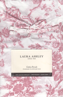 Laura Ashley 2 Standard Pillowcases Walled Garden Maroon Floral