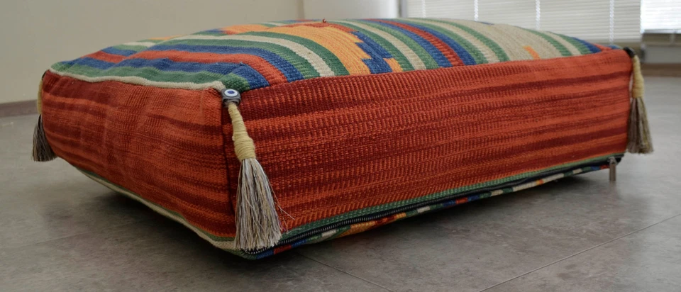 Hand Woven Floor Cushion 26″ X 28″ Turkish Hand Made POUF Sitting Pillow OTTOMAN - Image 3 of 4