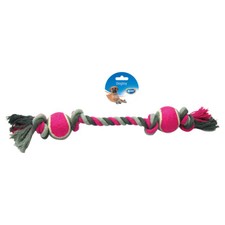 Duvo+ Hundespielzeug Knot Baumwolle 50cm grau/rosa mit 2 Tennisb&auml;lle